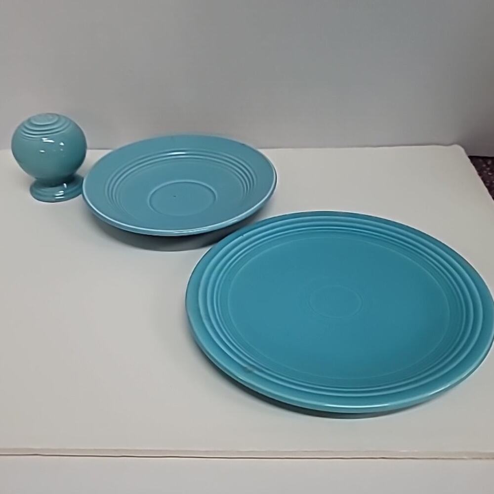 3 pc FIESTA Ware ceramic dishes shaker Salad Plate Saucer Blue light